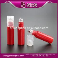 SRS high quality PET roll on bottle , 8ml plastic mini red perfume bottle